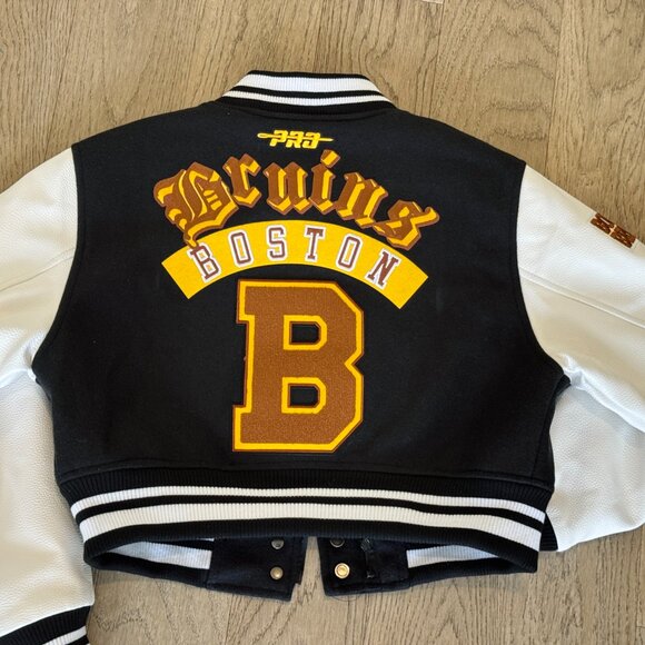 NWT Premium Women's Pro Standard Boston Bruins NHL CROPPED Varsity Jacket - Picture 2 of 3